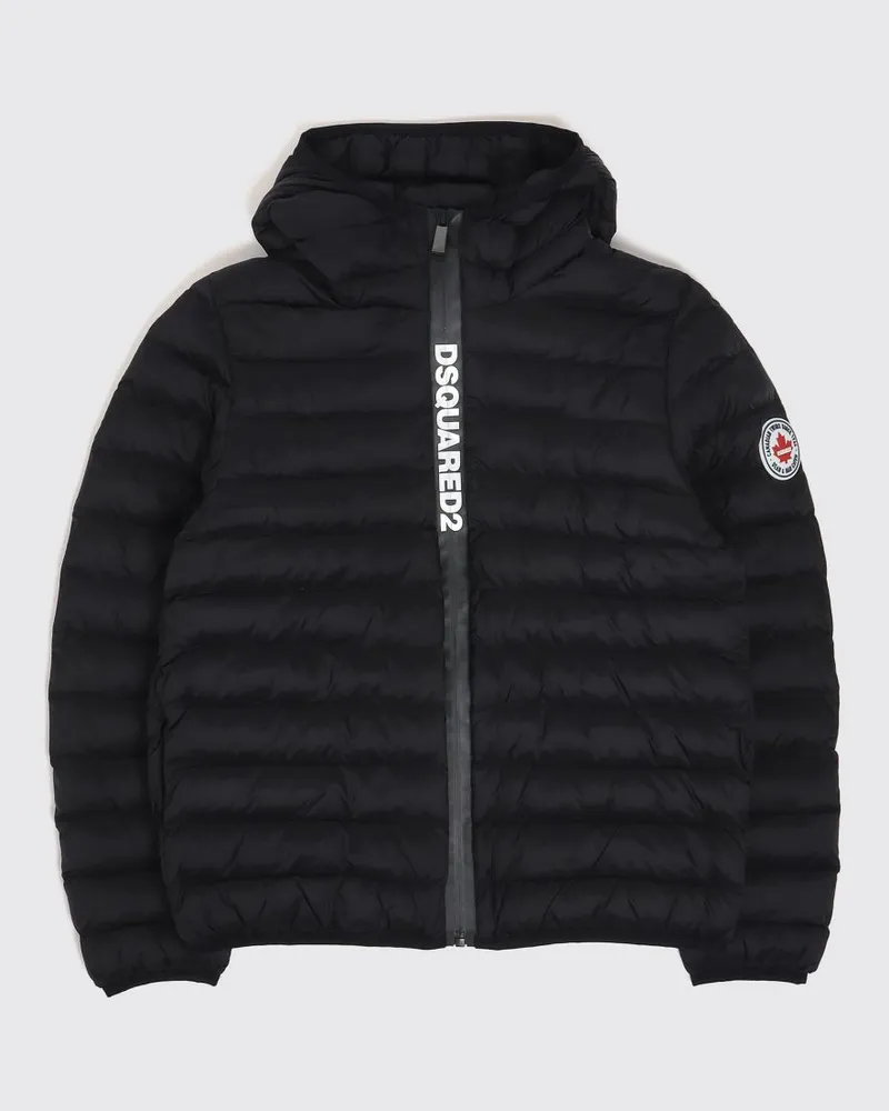 Dsquared2 Kurze Daunenjacke von für Jungen aus Polyamid mit Kapuze und Kontrastlogo Schwarz