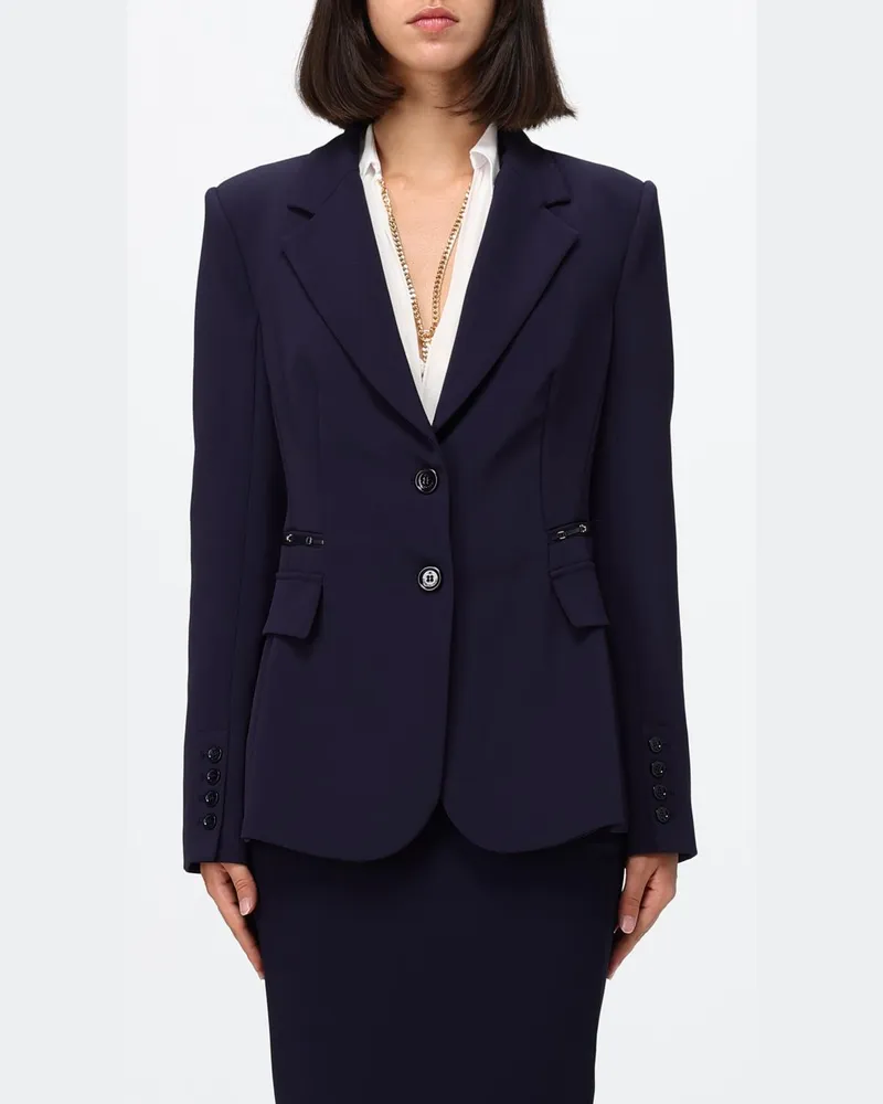 Elisabetta Franchi Kurzer Einreiher-Blazer mit steigendem Revers und Slim Fit Blau