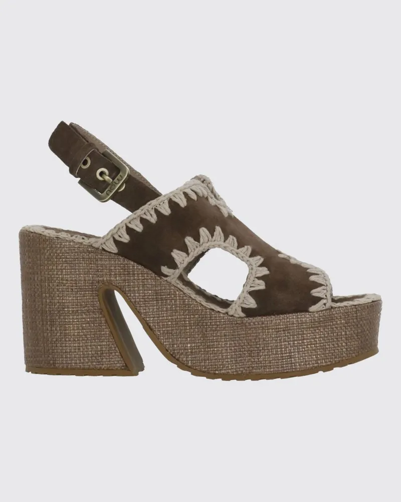 Mou Plateau-Slingback-Sandalen aus Veloursleder mit Kontrastnähten Braun