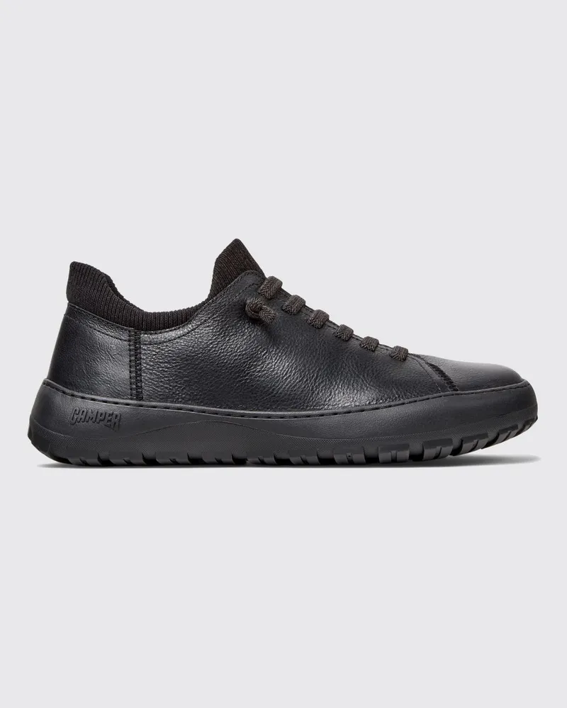 Camper Peu Serra Slip-On-Sneaker aus genarbtem Leder mit Vibram-Sohle und elastischen Schnürsenkeln Schwarz