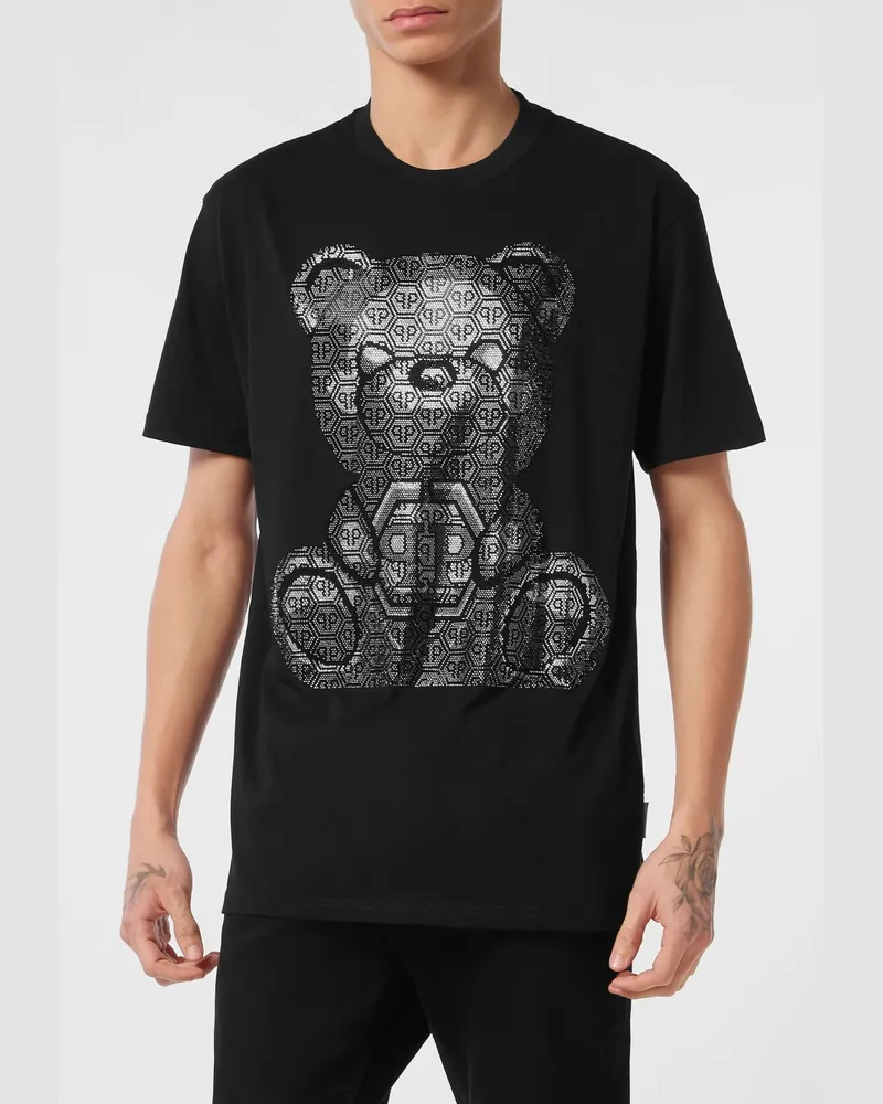 Philipp Plein T-Shirt aus Baumwolle mit Teddy-Bear-Print und Hexagon-Logo Schwarz