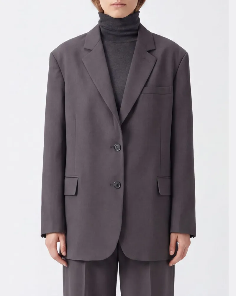 FRANKIE Shop Kurzer Einreiher-Blazer mit Revers und Pattentaschen Braun