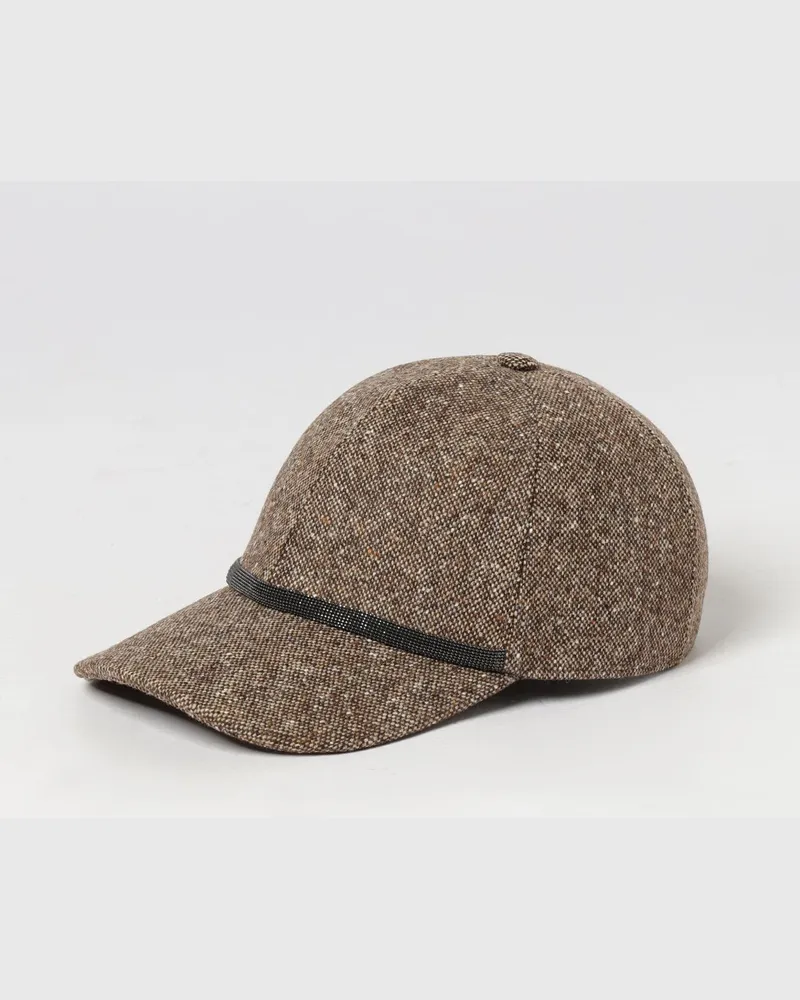 Brunello Cucinelli Baseballkappe aus Wolle mit Stickerei und Monili-Detail Braun
