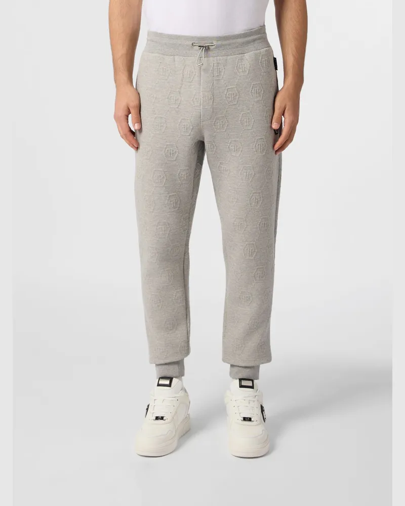 Philipp Plein Jersey-Jogginghose von mit Kordelzug und Jacquard-Logo Grau