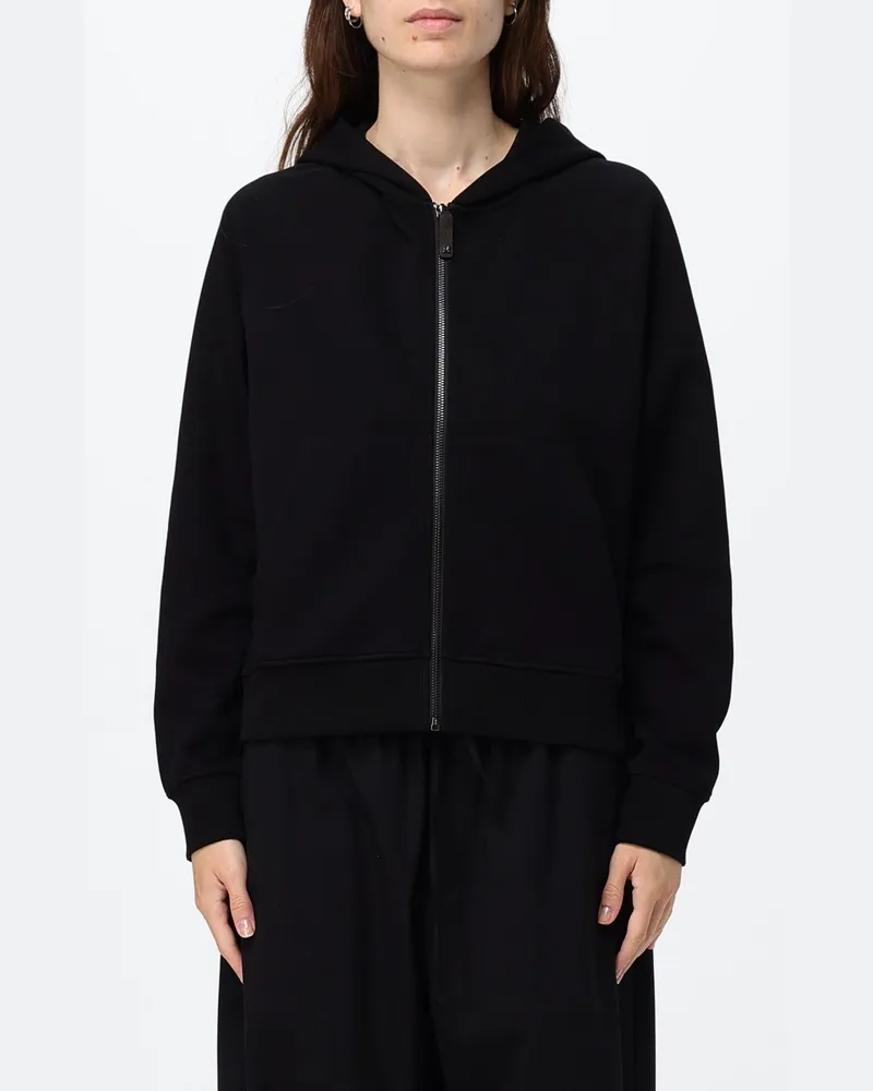 Max Mara Max Mara Kapuzen-Sweatshirt aus Baumwolle mit Reißverschluss und Kängurutasche Schwarz