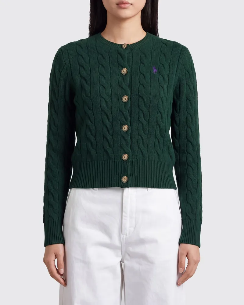 Ralph Lauren Strick-Cardigan aus Wolle mit Rundhalsausschnitt und Pony-Logo Grün