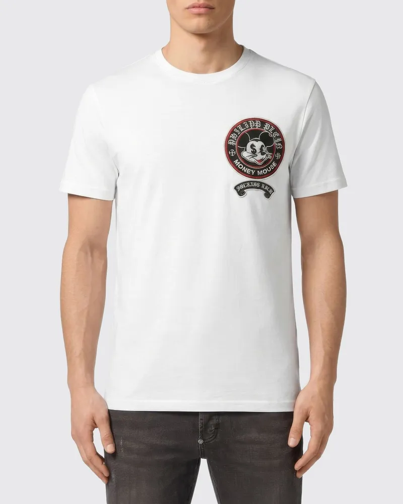 Philipp Plein Money Mouse T-Shirt aus Baumwolle mit Strass-Applikation Weiß