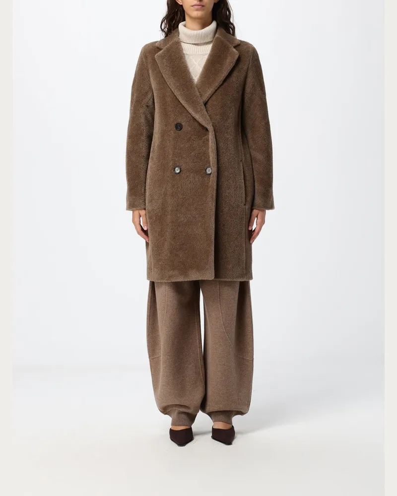 Max Mara Knielanger zweireihiger Mantel aus Woll- und Alpakamischung Braun