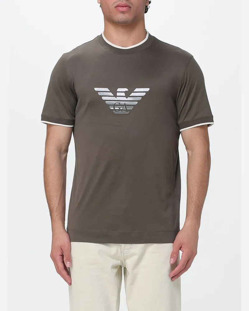 Emporio Armani T-Shirt aus Baumwollmischung mit Logo Beige