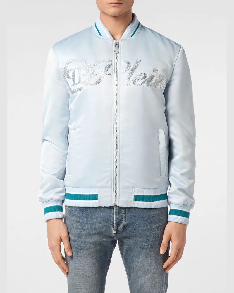 Philipp Plein Satinbomberjacke mit Strasslogo Türkis