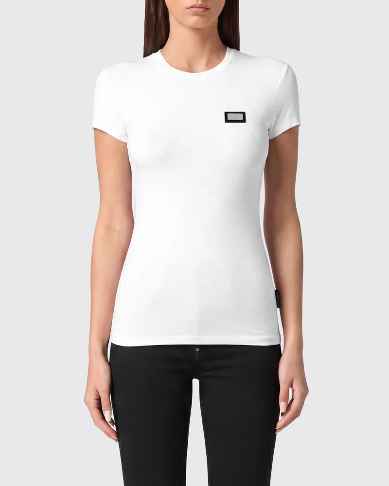 Philipp Plein Slim-Fit T-Shirt aus Stretch-Baumwolle mit Logo und Rundhalsausschnitt Weiß