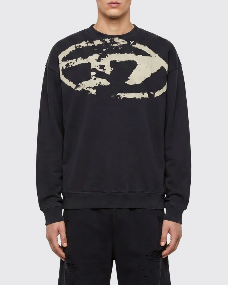 Diesel Rundhals-Sweatshirt aus Baumwolle mit Oval D-Logo in Staub-Optik Schwarz