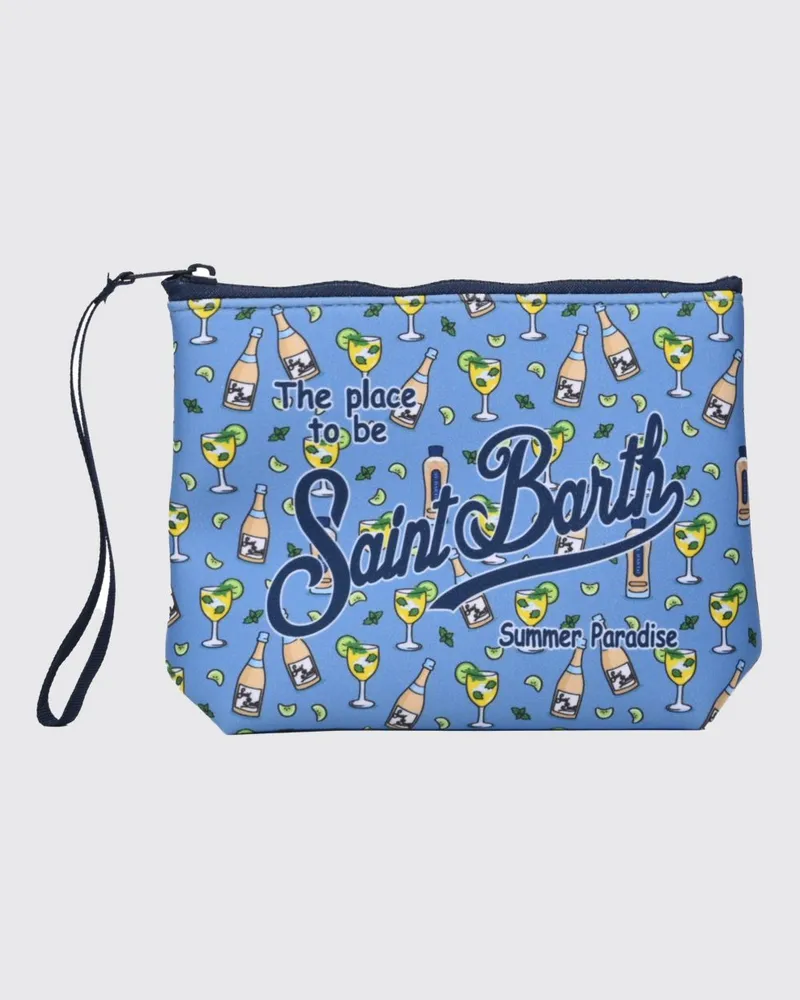 MC2 Saint Barth Aline Pochette aus gestreiftem Polyester Hellblau