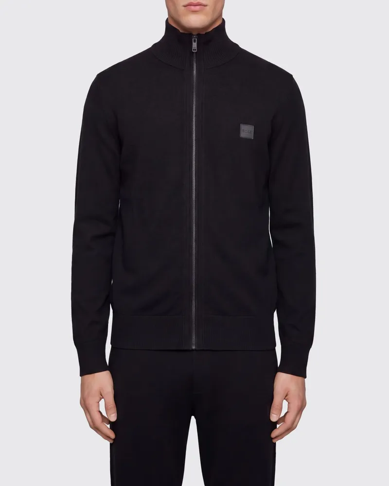 HUGO BOSS Sweatshirt mit Reißverschluss und Rollkragen aus Baumwolle und Kaschmir Schwarz