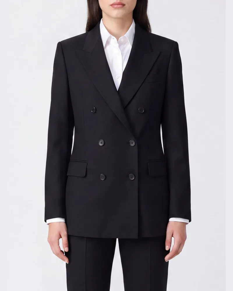 Tagliatore Zweireihiger Blazer aus Schurwolle mit steigendem Revers Schwarz