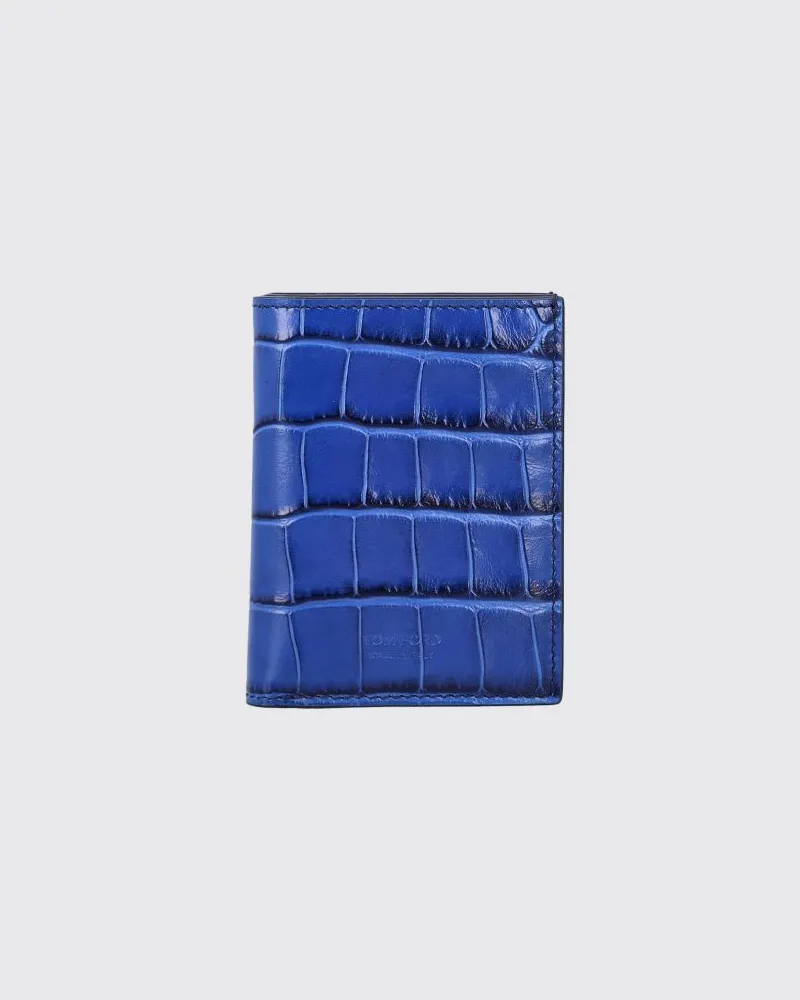 Tom Ford Bifold-Kartenetui aus Kalbsleder mit Krokodilprägung Blau