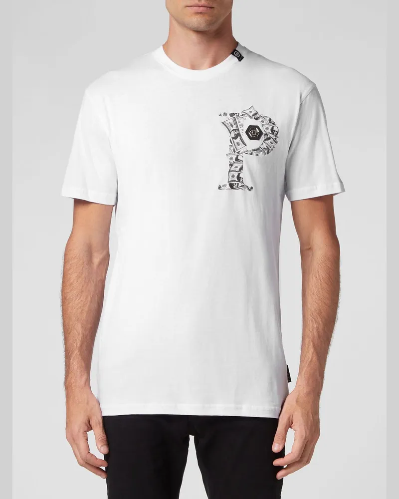 Philipp Plein Slim Fit T-Shirt aus Baumwolle mit Monogramm-Print und Hexagon-Logo Weiß