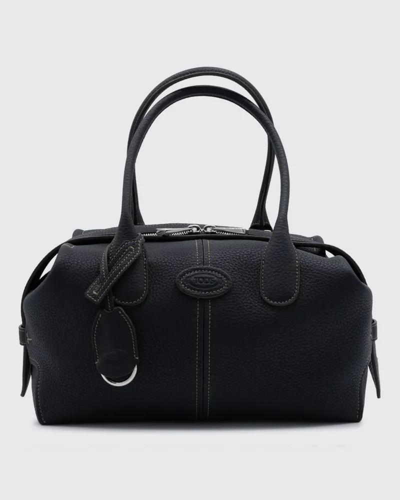 TOD'S Boston-Tasche aus gehämmertem Leder mit doppeltem Henkel Schwarz