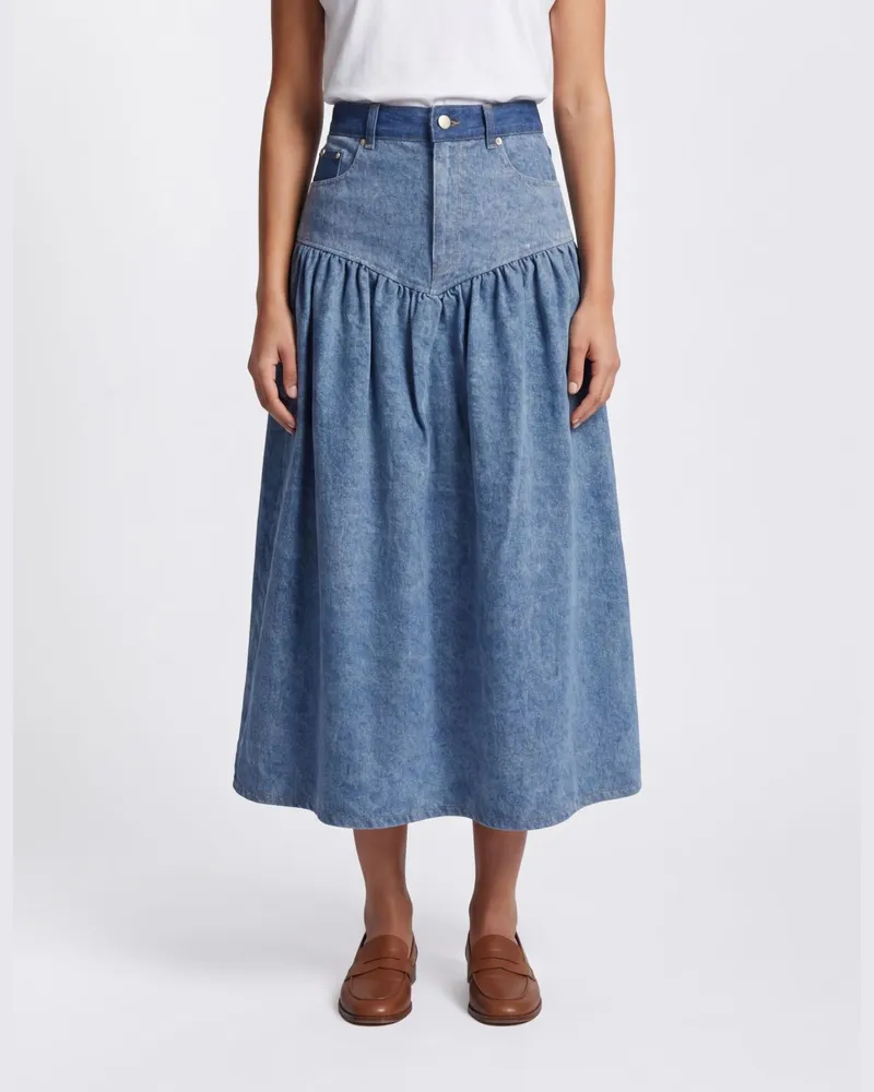 Ganni A-Linien-Midi-Rock aus Baumwolldenim mit 5-Taschen-Design Blau