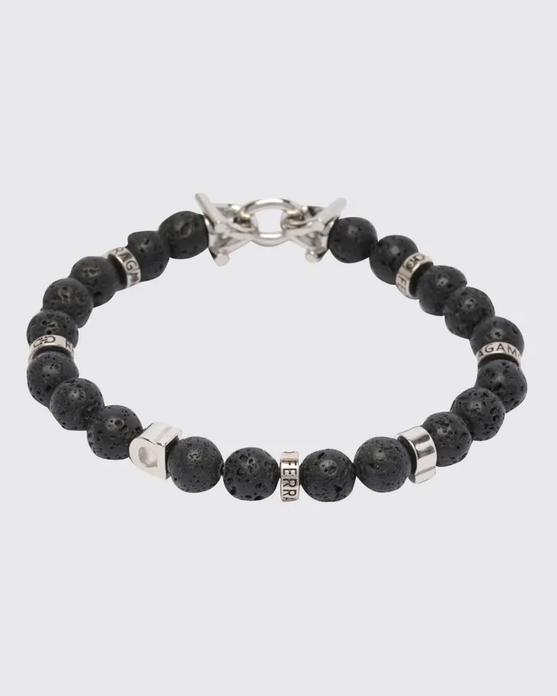 Ferragamo Steinperlenarmband mit Hakenverschluss und Gancini-Logo Schwarz