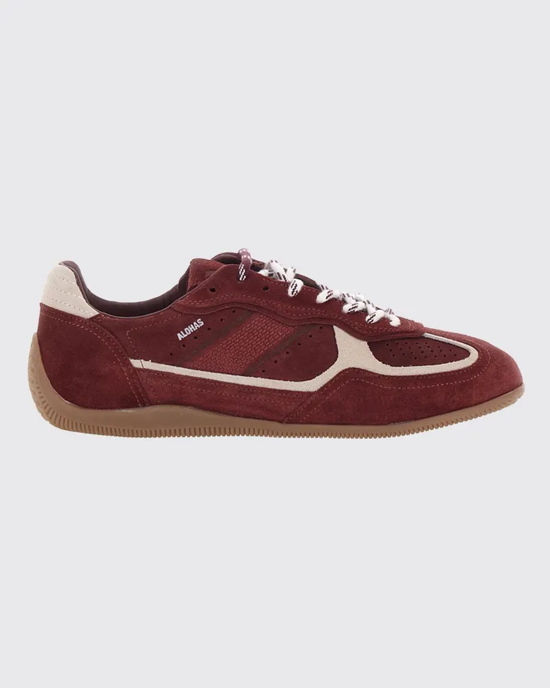 Alohas Zweifarbige Sneaker aus Leder und Veloursleder mit gedrucktem Logo Burgunderrot