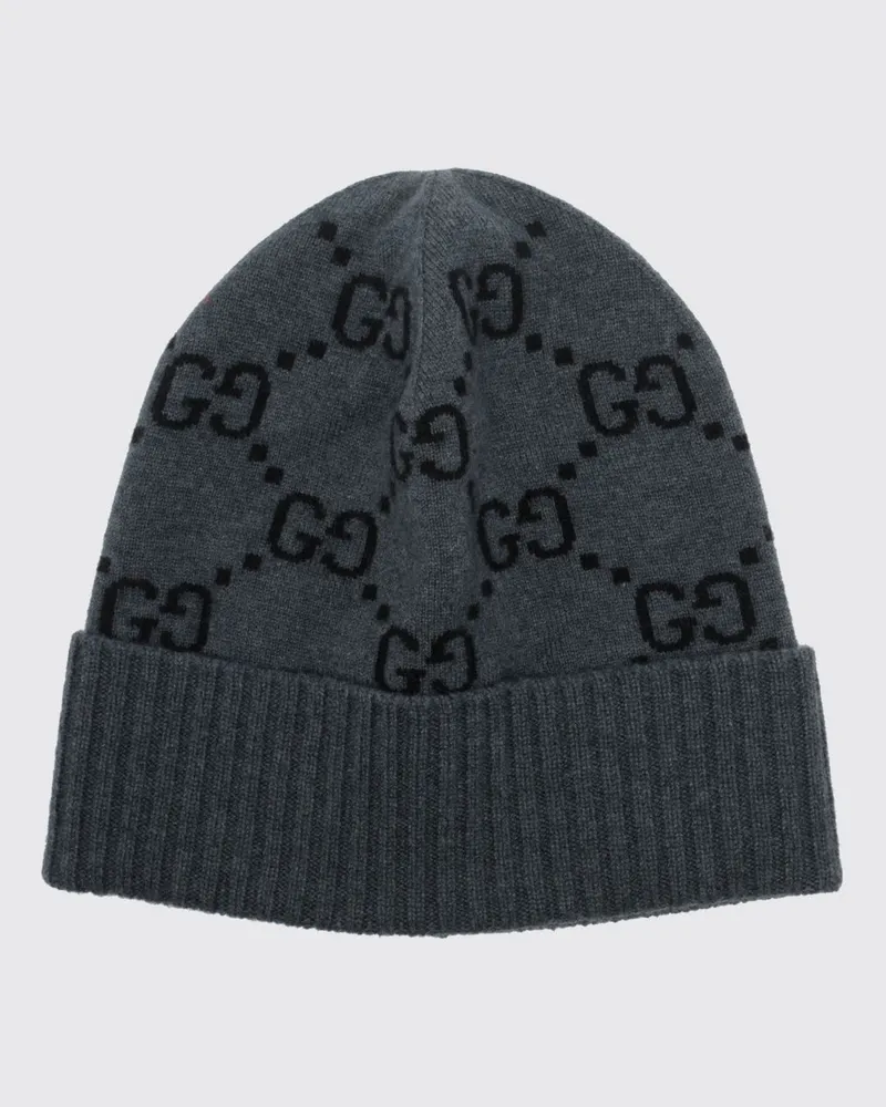 Gucci Beanie aus Kaschmir mit Jacquard-GG-Monogramm und Rippstrickbündchen Grau