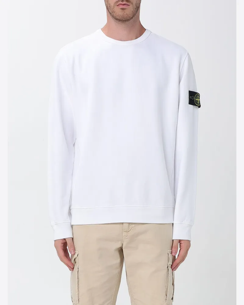 Stone Island Rundhals-Sweatshirt aus Baumwolljersey mit Compass-Logo-Patch Weiß