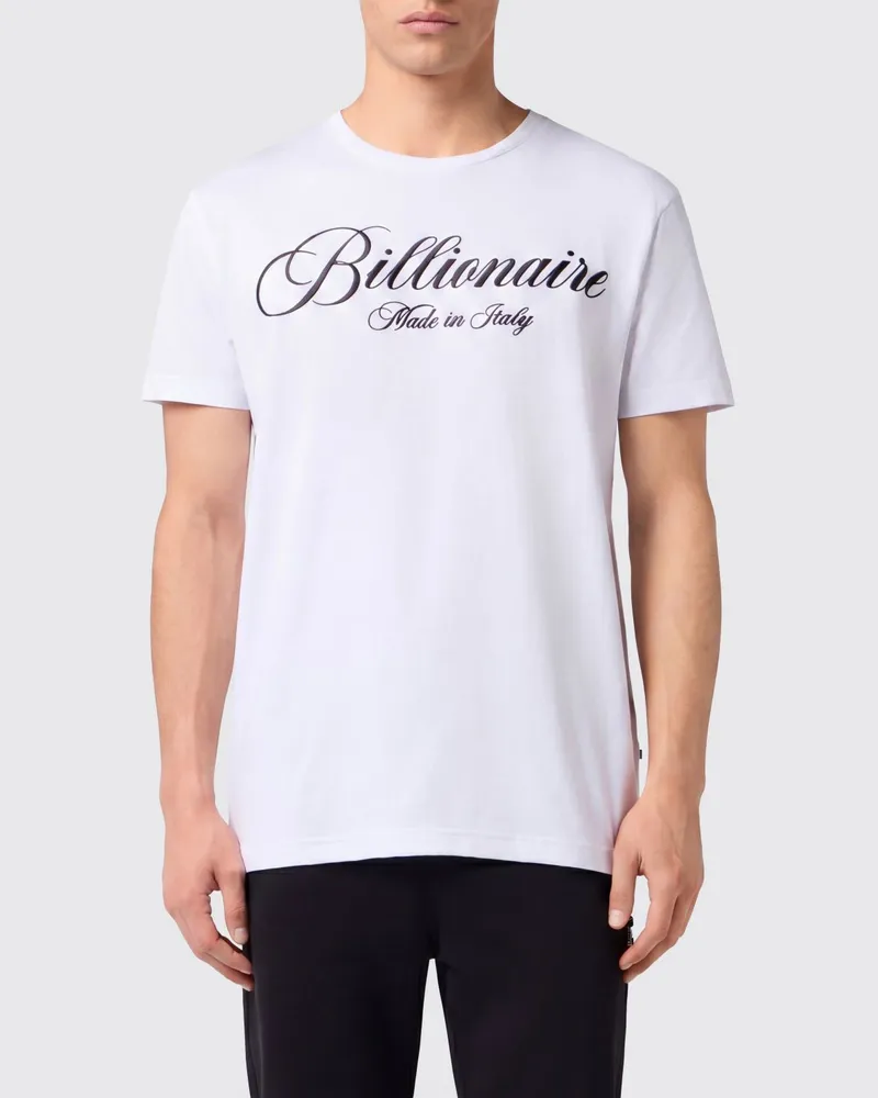 Billionaire Baumwoll-T-Shirt mit Rundhalsausschnitt und gesticktem Hexagon-Logo Weiß