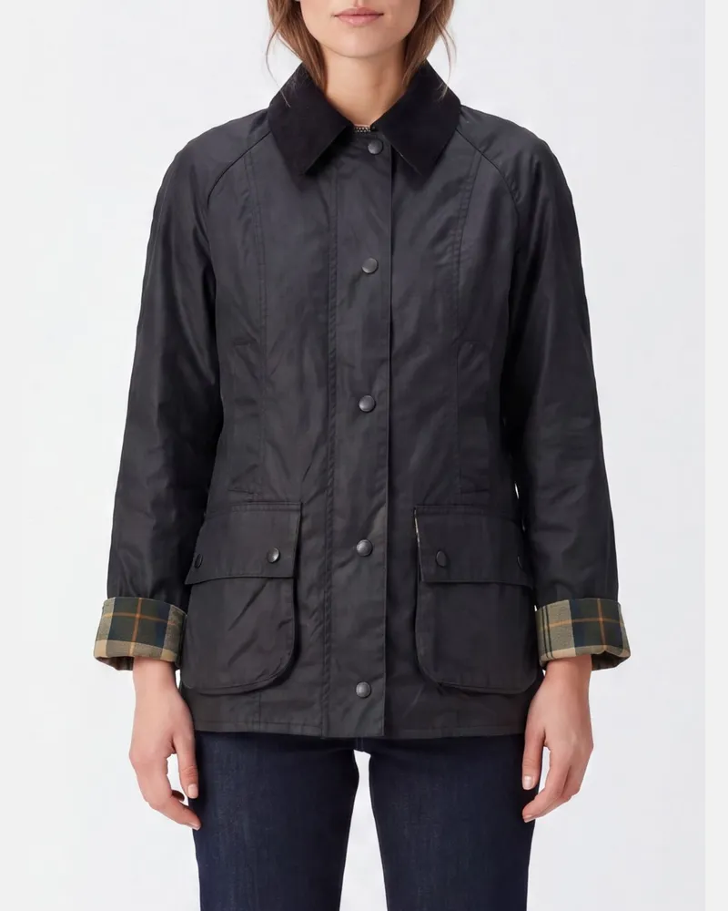 Barbour Beadnell Wachsjacke von aus Baumwolle mit Samtkragen Grün