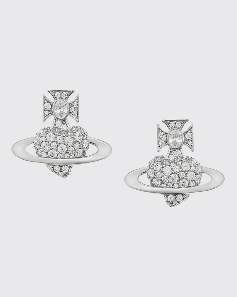 Vivienne Westwood Orb Ohrstecker aus verchromtem Messing mit Kristallen Platinum