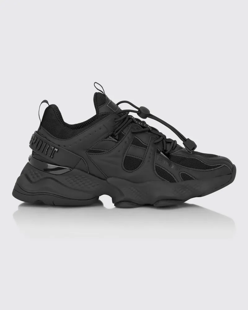 Philipp Plein Runner Beast X-01 Sneakers aus Leder und Mesh mit Kordelzug Schwarz