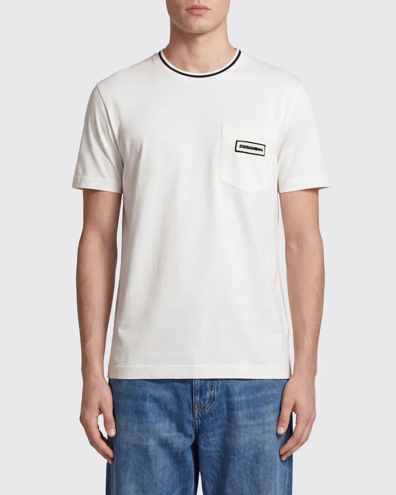 Dolce & Gabbana DOLCE  GABBANA T-Shirt Dolce & Gabbana aus Baumwolle mit aufgesetzter Tasche und Kontrastbesätzen Weiß