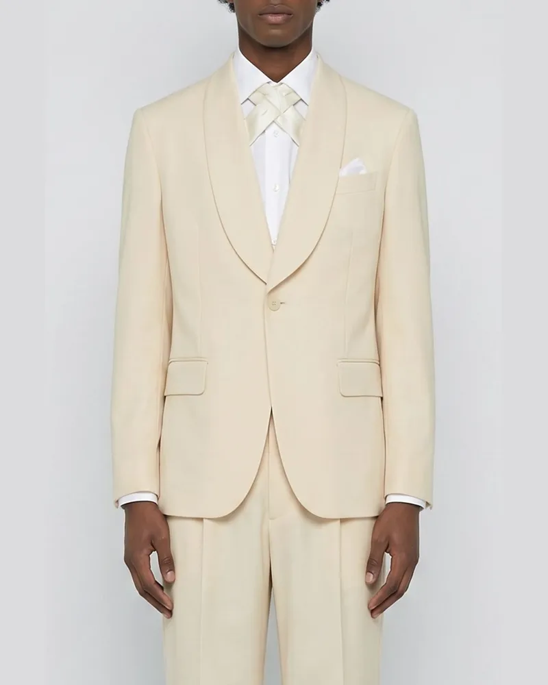 BODE Einreihiger Blazer aus Viskose und Leinen Cream