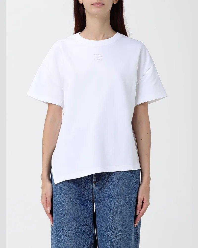 Loewe Baumwoll-T-Shirt mit Rundhalsausschnitt und asymmetrischem Saum Weiß