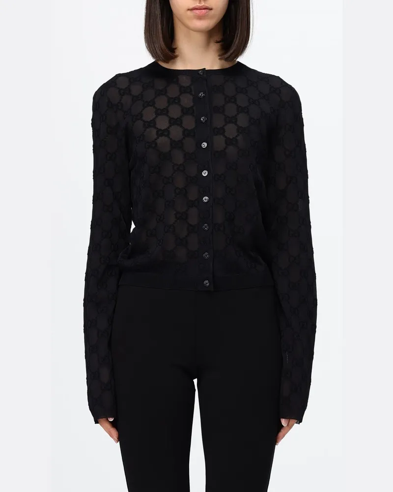 Gucci Slim-Fit Cardigan aus Crêpe mit GG-Monogramm und Rundhalsausschnitt Schwarz