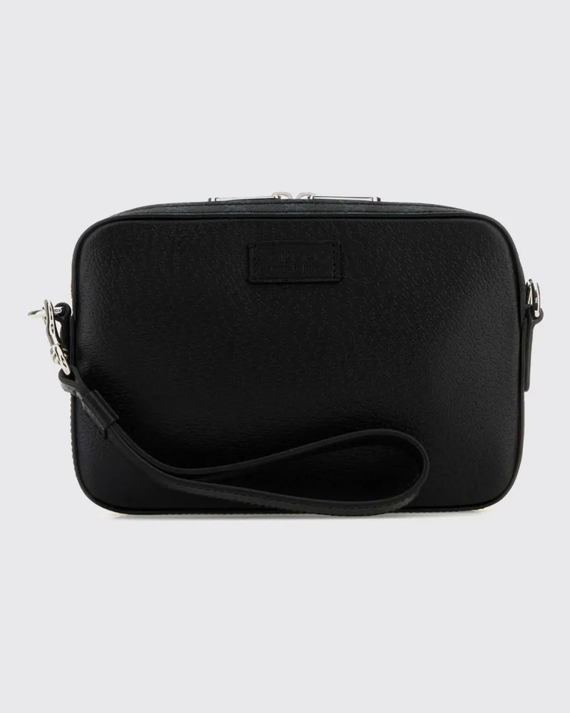 Gucci Kameratasche aus geprägtem Kalbsleder mit Logo und abnehmbarem Riemen Schwarz