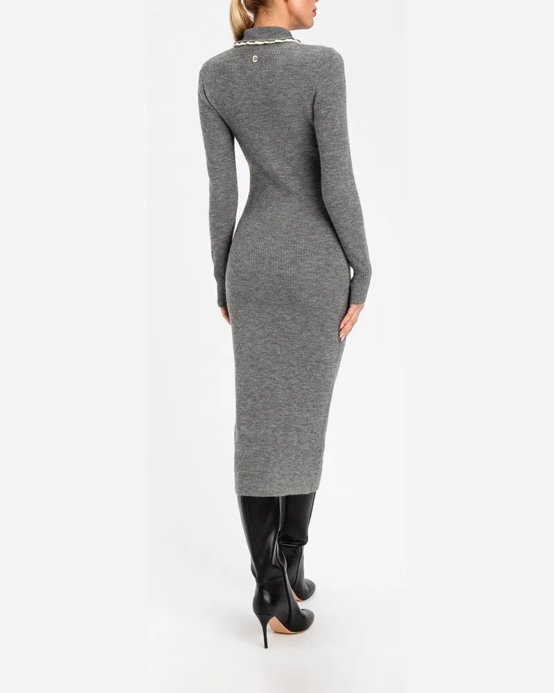Twin-Set Midi-Polokleid von aus geripptem Wollmischstrick in Slim Fit Grau