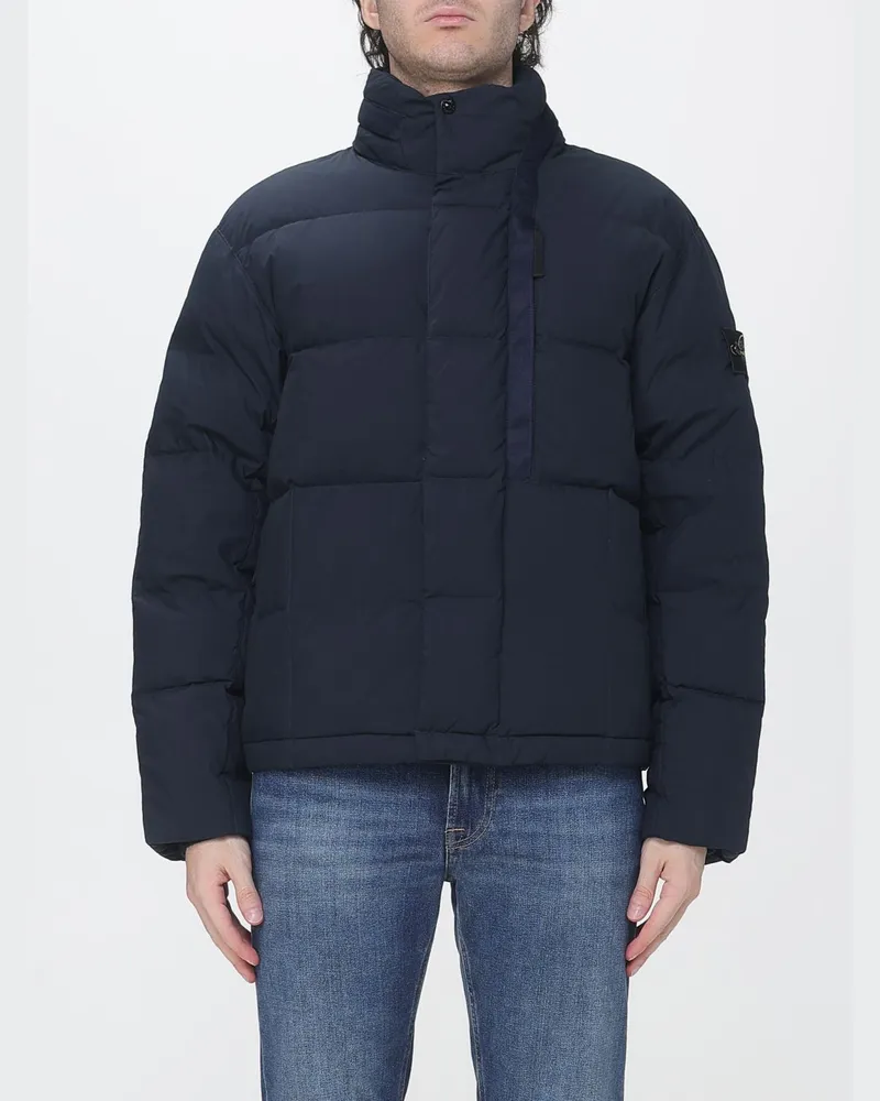Stone Island Gepolsterte Kapuzenjacke aus recyceltem Nylon mit Logo Navy