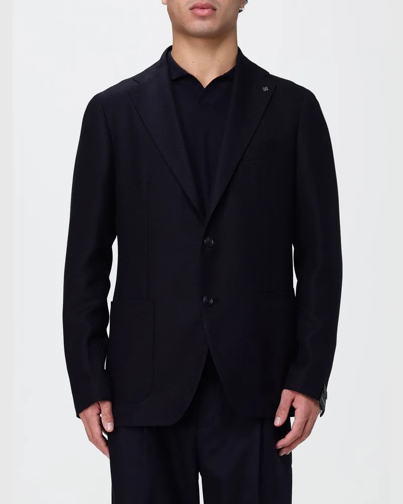 Tagliatore Einreihiger Blazer aus Super 100's Schurwolle mit aufgesetzten Taschen Blau