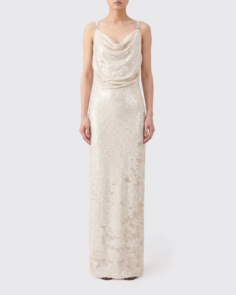 COPERNI Langes Abendkleid von aus Crêpe mit Pailletten und schmalen Trägern Beige
