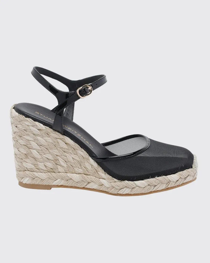 Stuart Weitzman Hohe Keil-Espadrilles von aus Mesh-Nylon mit Knöchelriemen Schwarz