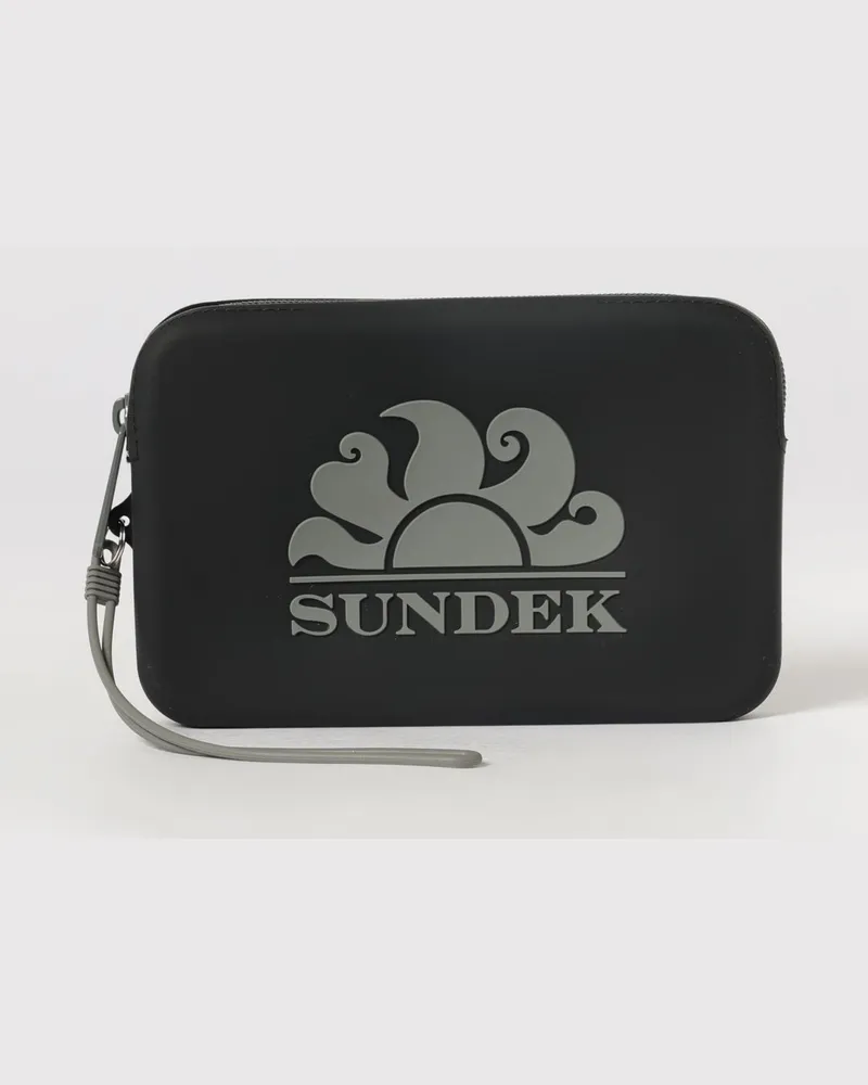 Sundek Clutch-Tasche für Jungen aus Gummi mit Logo und Handgelenkschlaufe Schwarz