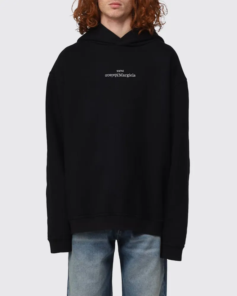 Maison Margiela Relaxed Fit Baumwoll-Hoodie von mit Kontrast-Logo Schwarz