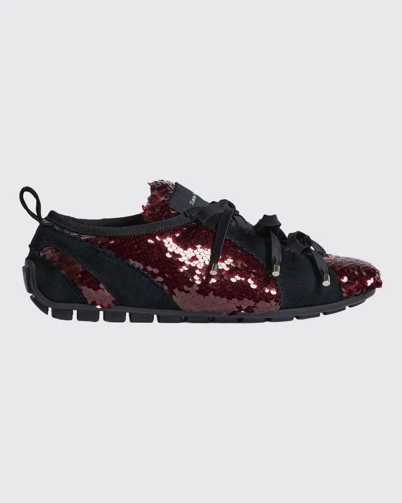 Simone Rocha Ballerina-Sneaker aus Baumwollmischung mit Pailletten und Bändern Rot