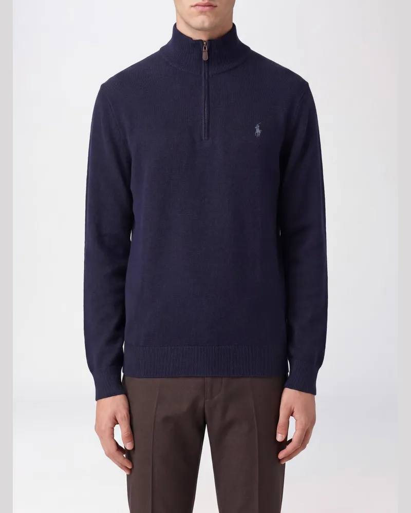 Ralph Lauren Woll-Rollkragenpullover mit halbem Reißverschluss und Pony-Logo Navy