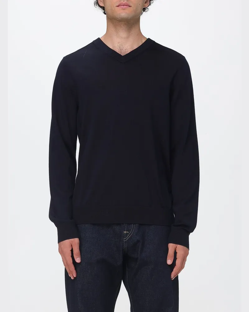 Paul Smith Langärmliger V-Ausschnitt-Pullover aus Merinowolle Navy