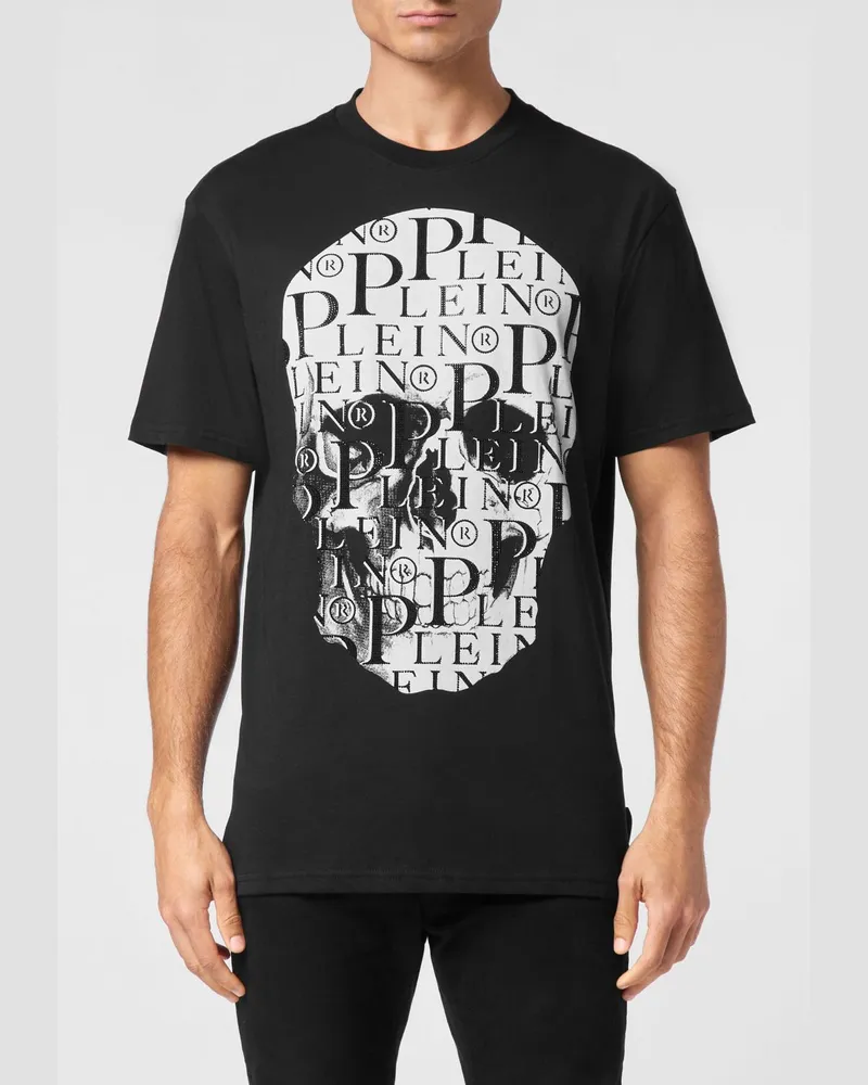 Philipp Plein Slim-Fit Baumwoll-T-Shirt von mit Skull- und Monogramm-Print Schwarz