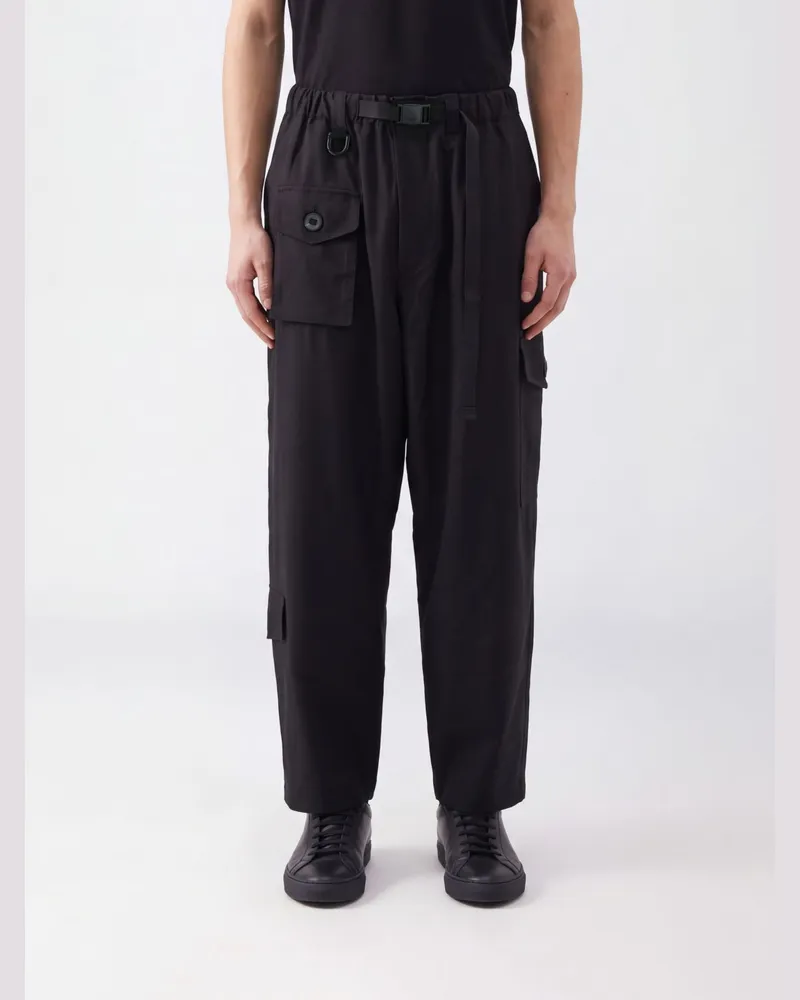 Y-3 Weit geschnittene Cargo-Hose aus Crêpe mit Kordelzug in der Taille Schwarz