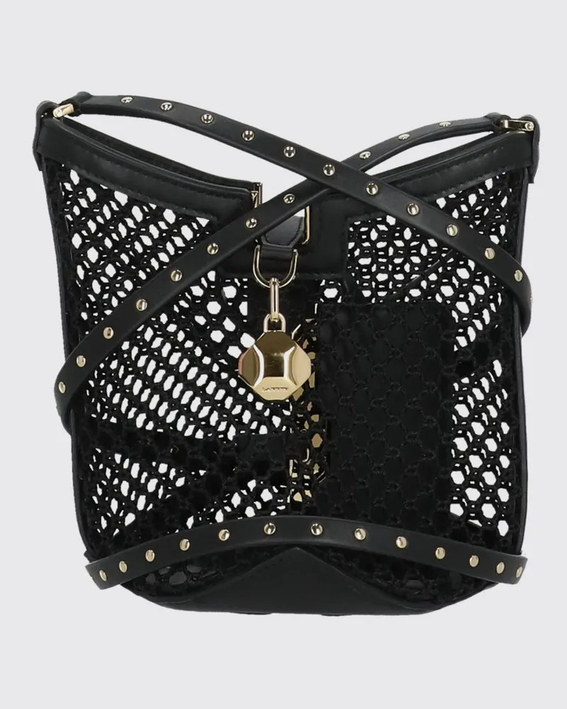 Lanvin Netz-Baumwoll- und Ledertasche mit Nieten Schwarz