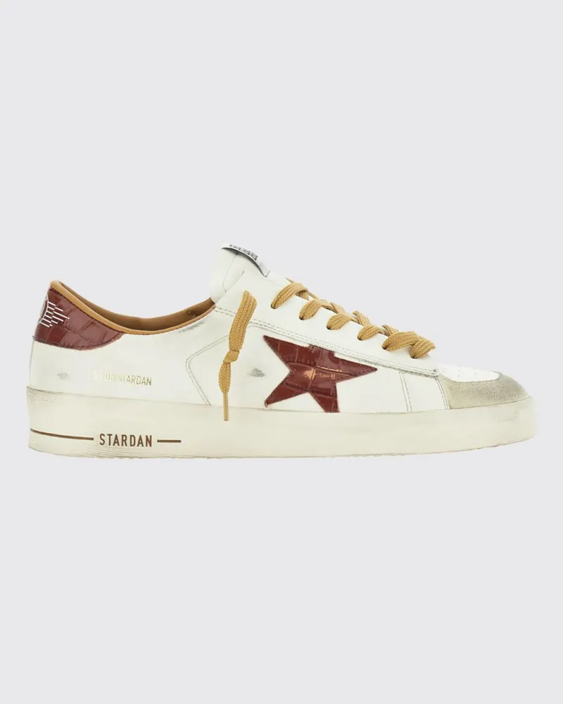 Golden Goose Stardan Kalbsleder-Sneaker mit Used-Effekt und Logo Weiß